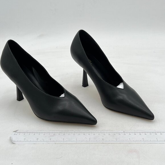 Milooey shoes Black Pointed Toe Slip On Pump Sexy V Cut Heels Prom Dress Shoes - Picture 4 of 8